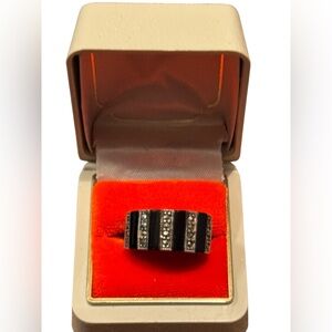 Elegant Vintage Sterling Silver 925 Black Onyx Cigar Band Women's Ring